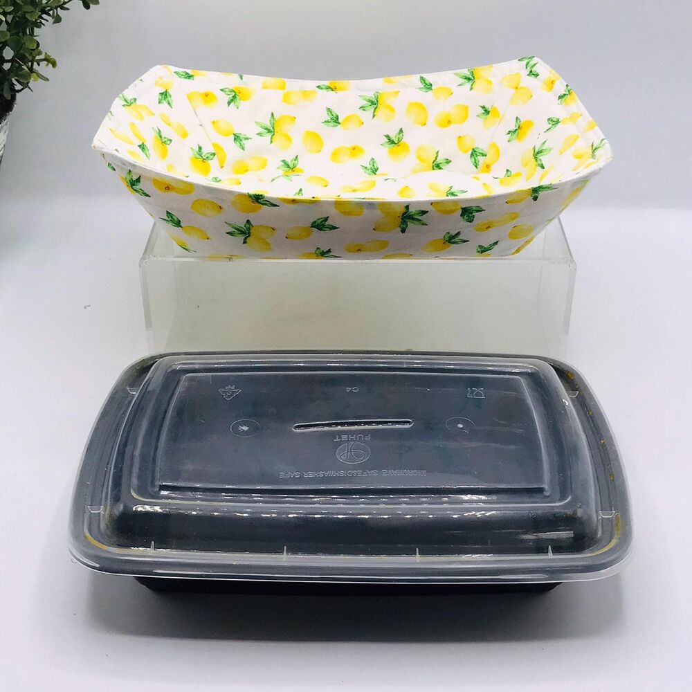 Microwave Takeout Container Cozy: Reversible, Cheerful Yellow Lemon Print
